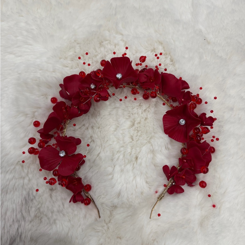 Elegant Red Floral Headband